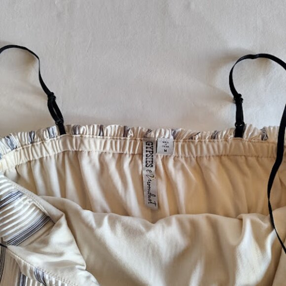 GYPSIES AND MOONDUST Spaghetti Strap Overlay Accordion Pleat Striped Romper M - Picture 6 of 15